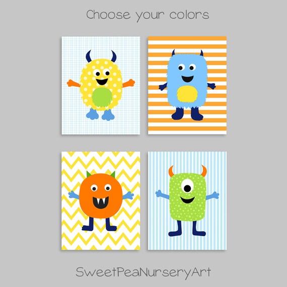 Monster Nursery Art Boy Nursery Decor Cute Monsters Baby Etsy