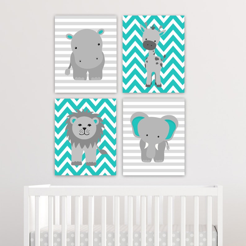 Zoo Nursery Decor Gray and Teal Nursery Girl Zoo Nursery Etsy