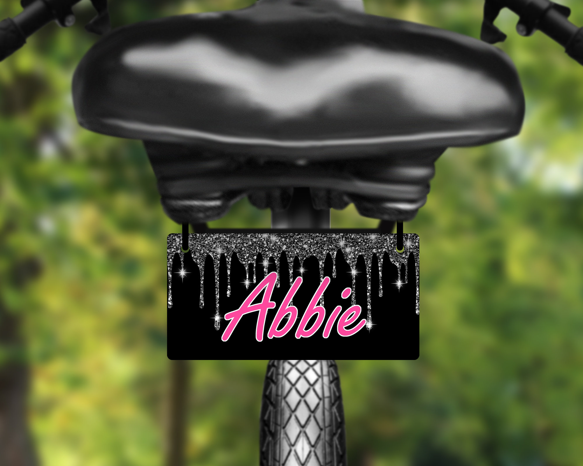 Personalized Girls Bike License Plate: Dripping Faux Glitter, 3x6 Inch