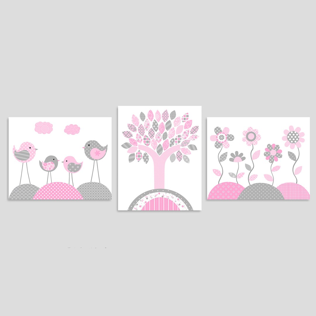 Bird Nursery Decor Grey and Pink Nursery Girls Room Decor Etsy
