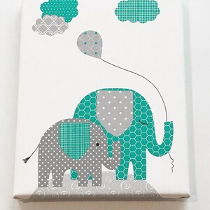 Elephant Nursery Art, Gray Turquoise Teal, Gender Neutral Baby Decor, Bible Verse, Love, Every Good and Perfect Gift Quote, Elephant Canvas image 7