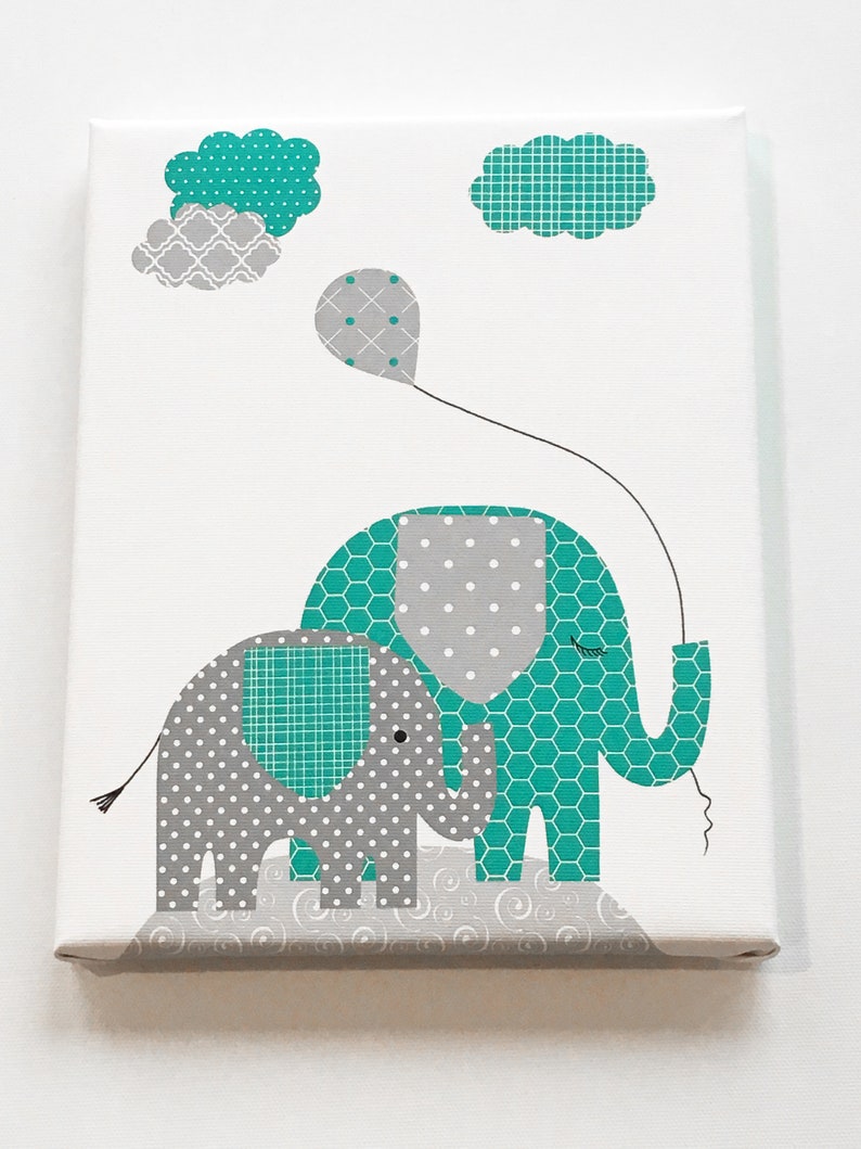 Elephant Nursery Art, Gray Turquoise Teal, Gender Neutral Baby Decor, Bible Verse, Love, Every Good and Perfect Gift Quote, Elephant Canvas image 7