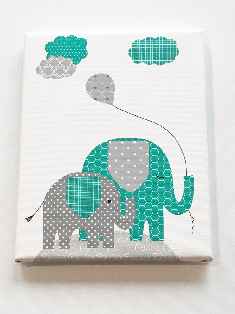 Elephant Nursery Art, Gray Turquoise Teal, Gender Neutral Baby Decor ...