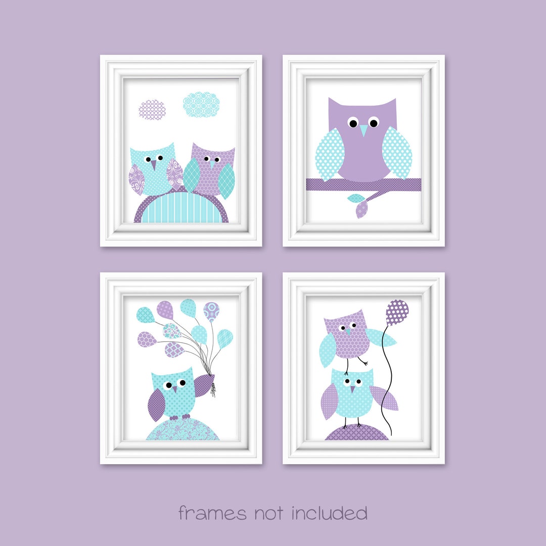 Owl Nursery Decor Aqua and Purple Baby Girl Room Decor Owl - Etsy