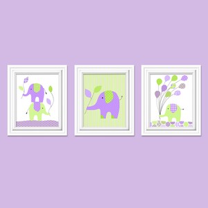 Elephant Nursery Art, Elephant Wall Art, Purple and Green, Girl&#39;s Room Decor, Art for Children, Kids Room, Zoo Nursery, Elephant Canvas Art