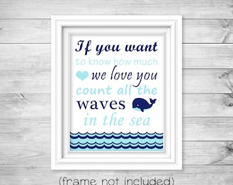 If You Want To Know, Count All The Waves In The Sea, Nautical Nursery, Baby Room Decor, Whale Nursery, Blue and Navy, Ocean Nursery Decor