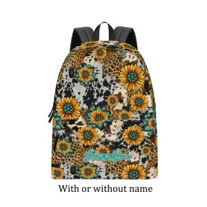 Sunflowers and Gemstones Western Classic Backpack, Small Medium Large, Cow and Leopard, Interior Laptop Sleeve, 2 Side Pockets