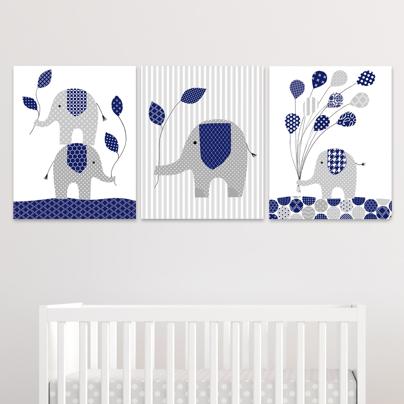 Elephant Nursery Art, Gray and Navy Nursery, Baby Boy, Boy's Room Decor ...