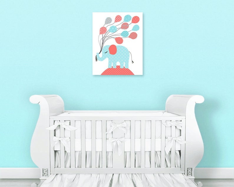 Elephant Nursery Decor Elephant Wall Art Girl Nursery Decor Etsy