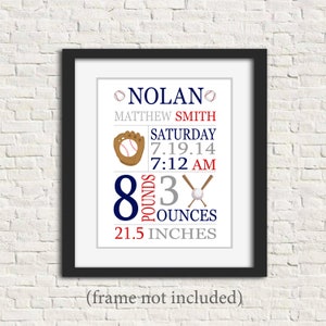 Baseball Birth Stats Print, Boy Birth Stats, Baby Name Art, Custom Baby Gift, Personalized Baby Gift, Birth Announcement, Baptism, Boy Decor