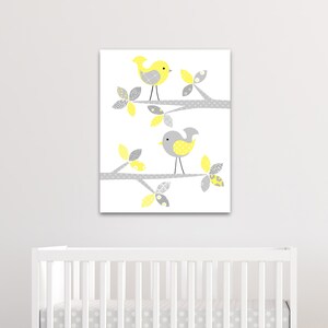 Gray and Yellow Nursery Art, Bird Nursery Decor, Gender Neutral, Playroom Decor, Kids Room Art, Bird Canvas Print, Lemon Yellow, Girl's Room image 2
