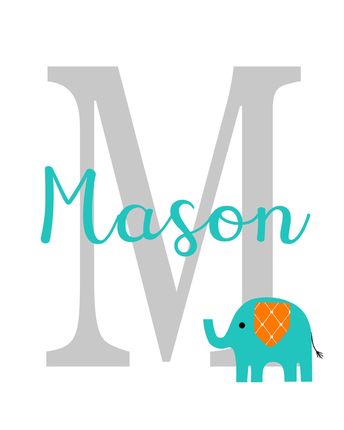 Elephant Monogram Baby Boy Monogram Boy Name Print Etsy