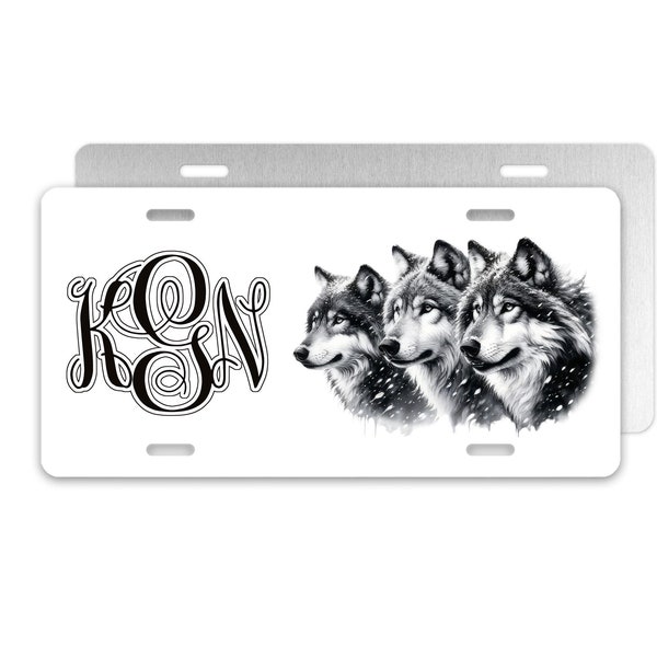 Gepersonaliseerde Wolf-kentekenplaat, autotag met monogram, Wolf-voornummerplaat, Wolf Pack ijdelheidsplaat, Wild Dog Car-tag