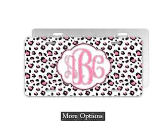 Personalized License Plate | Black and Pink Leopard Print | Monogrammed Car Tag | Front Plate With Name | Personalized Plate | Cheetah Print