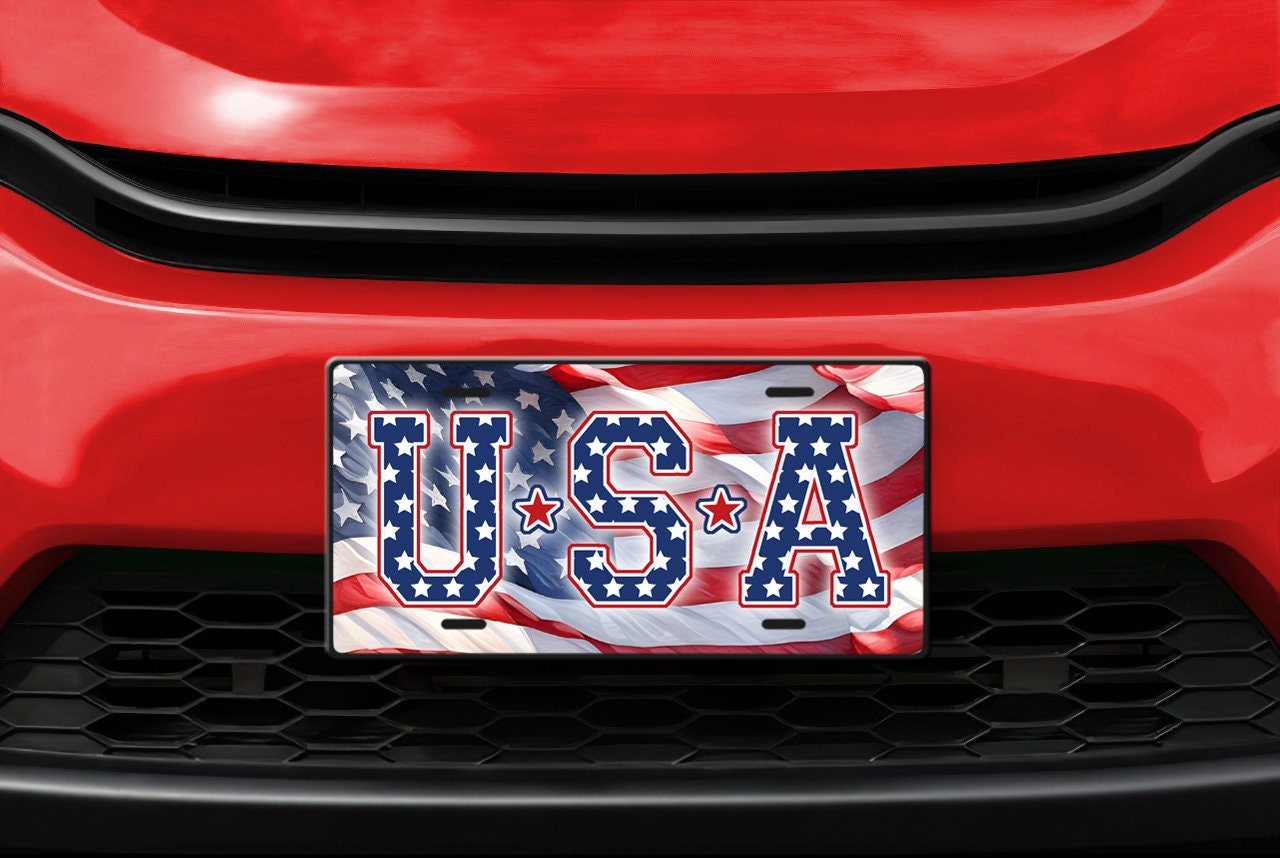 Wondertify USA-Flagge Nummernschild - Rustikales Metall-Kennzeichen 15,2x30,5cm