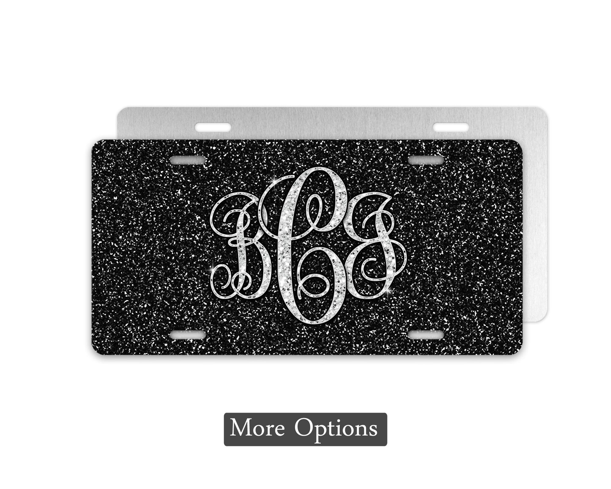 Faux Glitter Monogram License Plate, Personalized Glitter Car Tag, Front Car Plate, Aluminum License Plate, Decorative Car Tag Vanity Plate