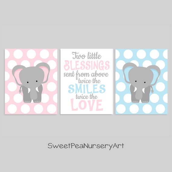 Decor De Pepiniere Twin Imprimes Jumeaux Delephant Deux Etsy