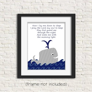 Nautical Nursery Decor, Whale Nursery Art, Now I Lay Me Down To Sleep, Nursery Prayer, Nautical Decor for Boy, Baby Boy Christian Artwork
