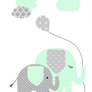 Elephant Nursery Wall Art Mint and Grey Girl's Room | Etsy