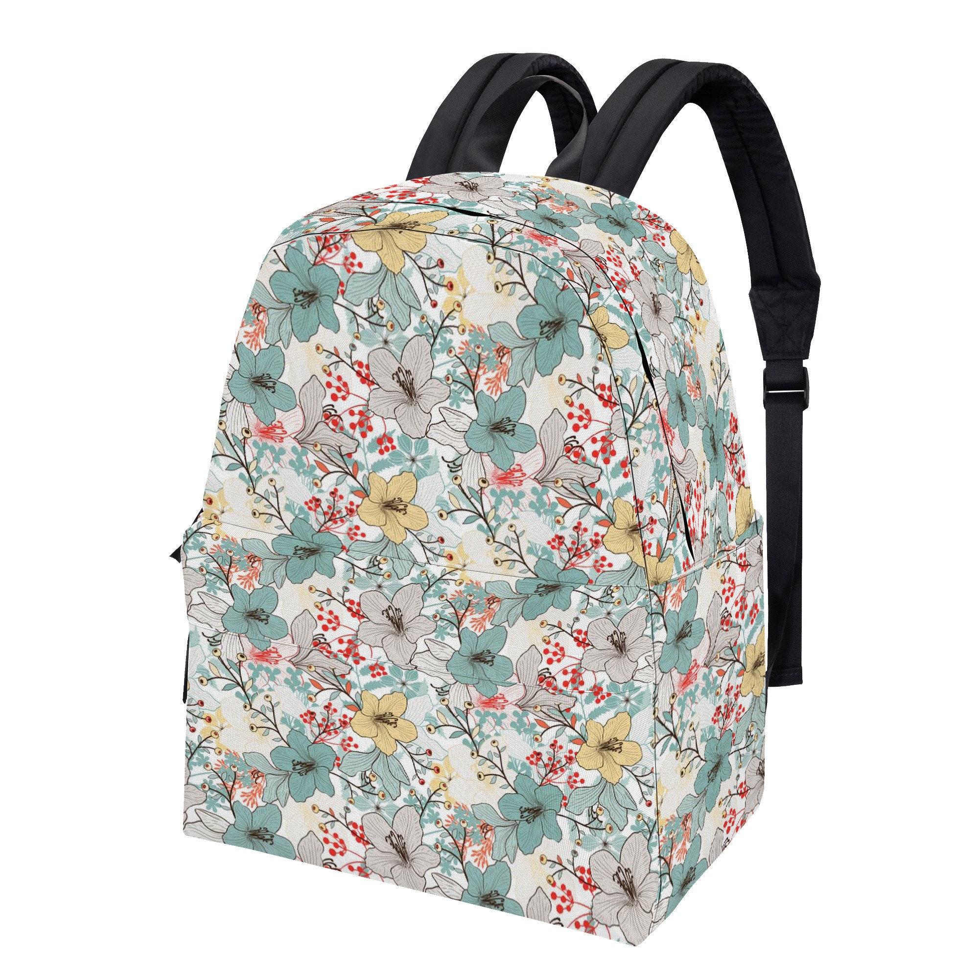 Floral & Letter Graphic Classic Backpack With Bag Charm School Bag