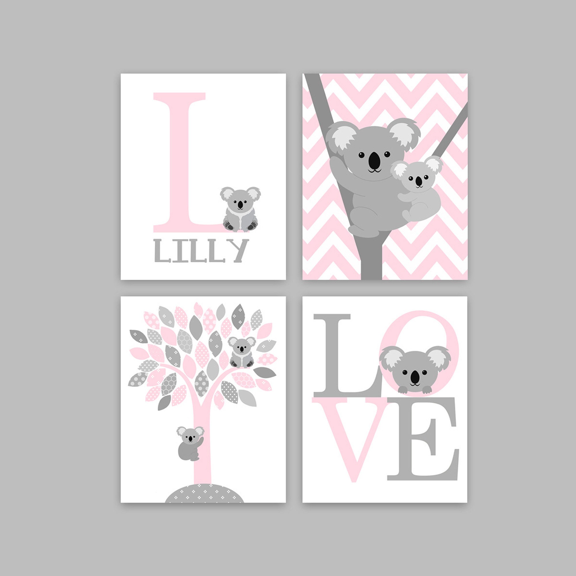 Koala Bear Nursery Decor Gray and Pink Nursery Girl Nursery 
