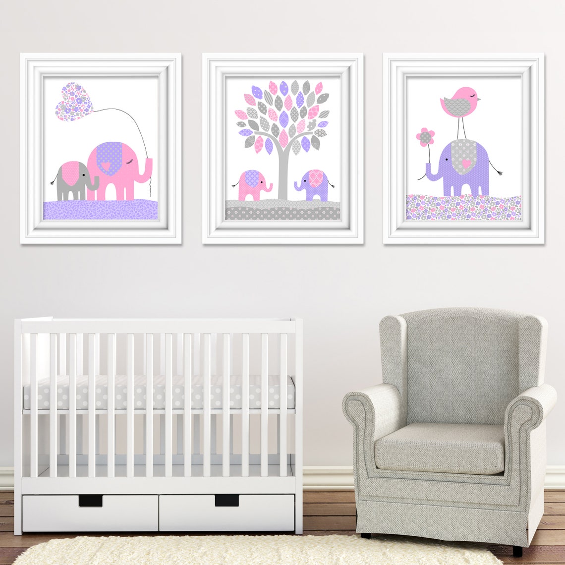 Elephant Nursery Wall Art Girl's Room Decor Baby Girl Etsy