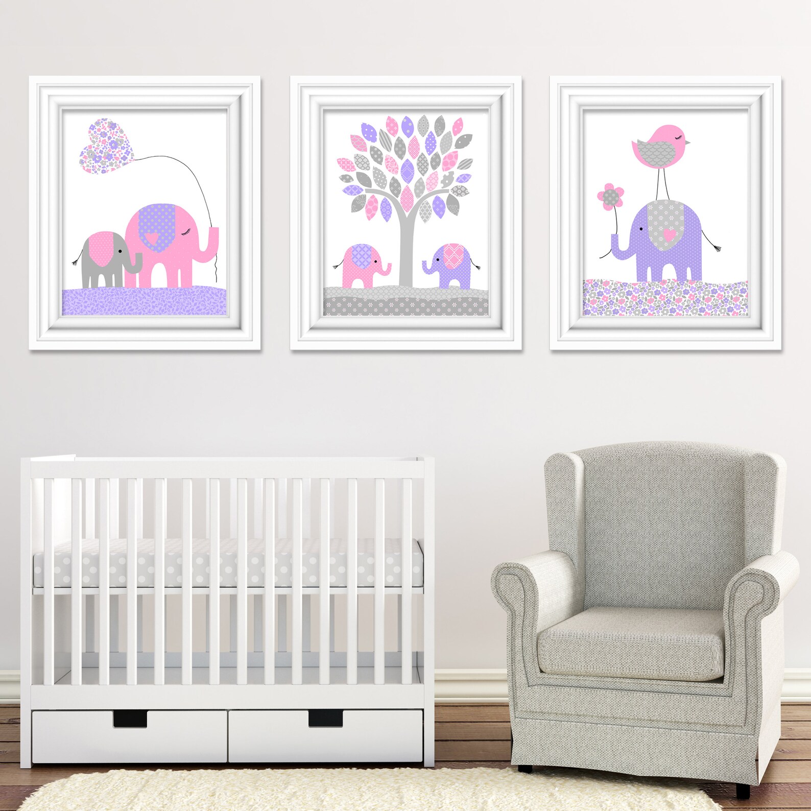 Elephant Nursery Wall Art Girl's Room Decor Baby Girl Etsy