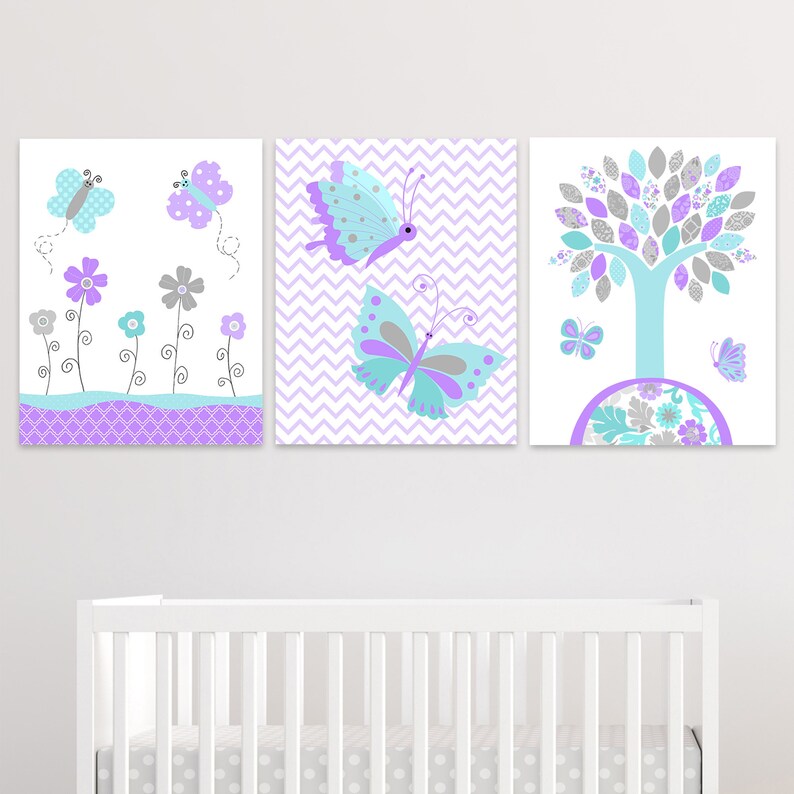 Aqua and Purple Girl's Room Decor Butterfly Nursery Baby Etsy