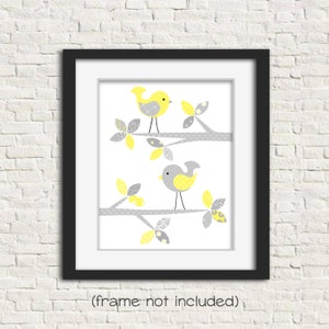 Gray and Yellow Nursery Art, Bird Nursery Decor, Gender Neutral, Playroom Decor, Kids Room Art, Bird Canvas Print, Lemon Yellow, Girl's Room image 1