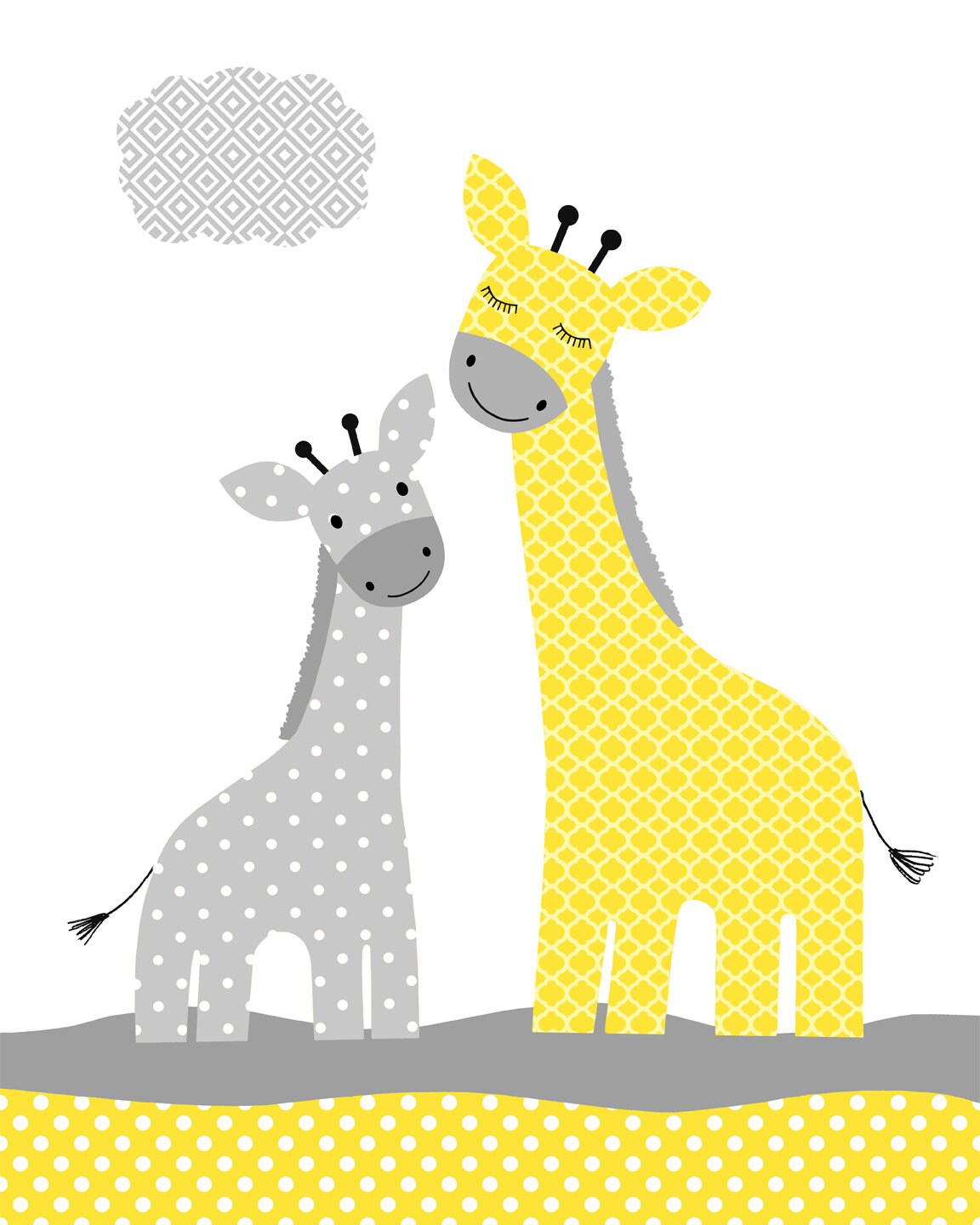 Grey and Yellow Nursery Wall Art Nursery Art Print Giraffe Etsy