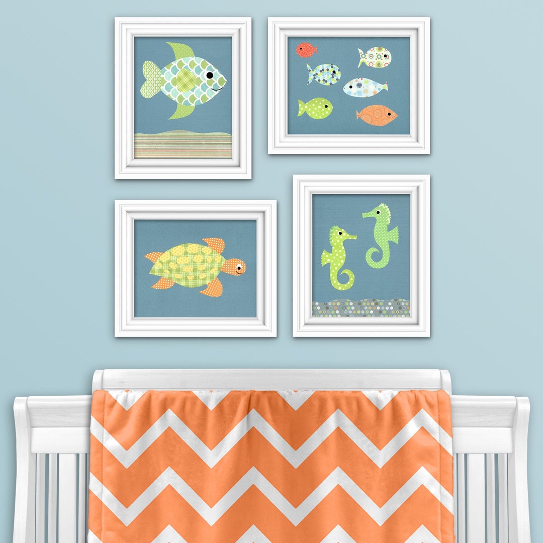 Ocean Nursery Decor, Fish Nursery, Blue and Green Nursery, Orange and ...