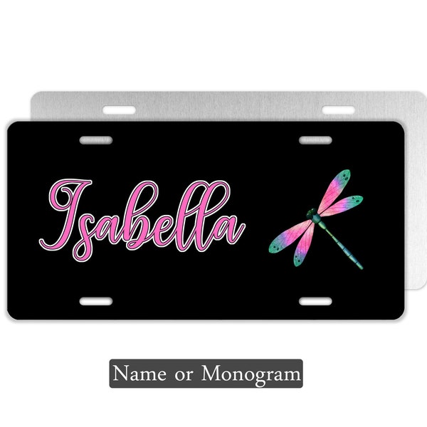 Dragonfly License Plate with Name or Monogram, Personalized Novelty Plate, Front of Car Plate, Dragonfly Car Tag, Decorative Car Tag