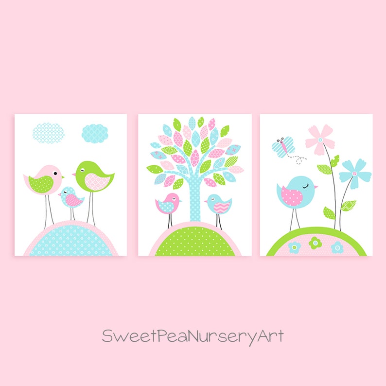 Bird Nursery Decor Nursery Art Prints Baby Girl Decor Girl Etsy