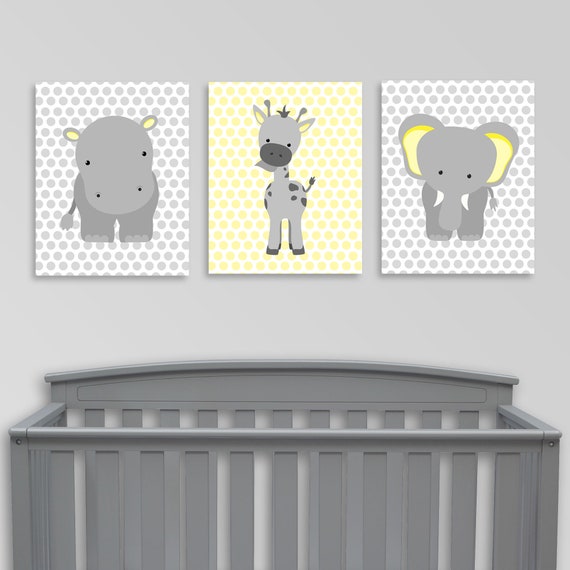 Zoo Nursery Decor Elephant Nursery Art Grey And Yellow Baby Etsy