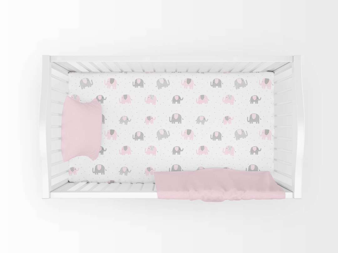 Elephant Crib Sheet, Pink Elephant Changing Pad Cover, Elephant Fitted