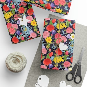 Colorful Floral Wrapping Paper, Bold Feminine Flower Gift Wrap, 3 Sizes, Matte or Glossy, Spring Birthday Gift Wrap, Floral Gift Wrap Roll