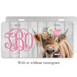 Personalized Highland Cow Front Car Tag with Monogram, Highland Cow License Plate for Front of Car, With or Without Monogram