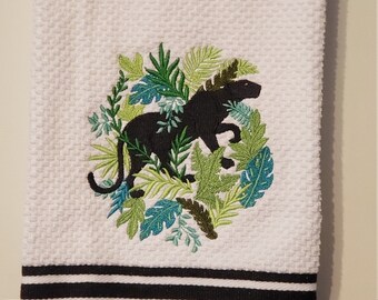 Embroidered Black Panther Kitchen Towel, black panther, panther gifts, big cats, black cat, panther gifts,