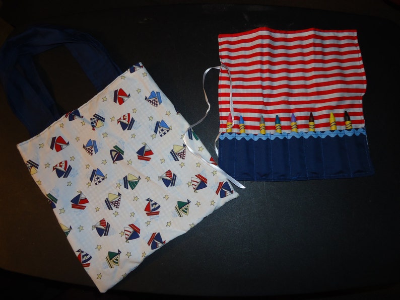 Boys Sailor Bear Tote bag with Crayon Roll
