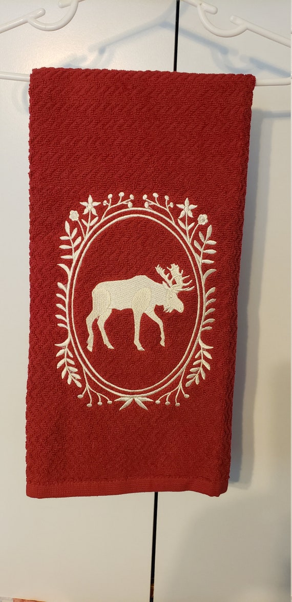 Embroidered Moose Cameo Kitchen Towel Moose Kitchen Towel Etsy