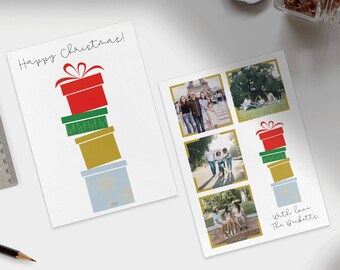 Gifts for Christmas 4 picture Holiday Card, Editable template