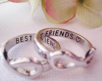 Set of 2 EA Infinity Ring Silver BEST FRIENDS custom engraved ring , forever friends, you and me, to infinity, forever and always, gift ring