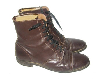 Botas vintage Malborough de piel marrón, hechas en Inglaterra, con cordones por encima del tobillo, tacón bajo, estilo abuela, grunge, estilo hipster, estilo bohemio, estilo pixie, talla 7