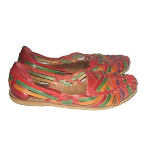 Vintage Fab J.B. Sport Made In Brazil Multi-color Boho Hippie Grunge Huaraches Woven Low Flat Heels Slip On Leather Sandals Shoes Size 7 B