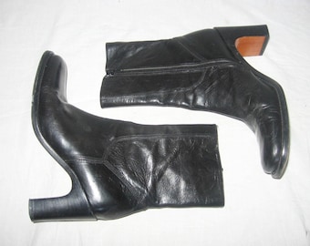 VTG Charles David By Nathalie M Made In Italy Back Side Zipper Leather Vero Cuoio High Heel Granny Above Ankle Mid Calf Boots Shoes 36 1/2