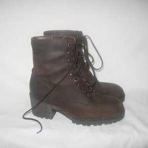 VTG  Flings Made In Europe High Chunky Platform Rubber Heel Laceup Above Ankle Combat Biker Grunge Goth Punk Military Leather Boots Size 10M