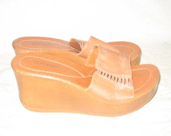 Sandalias estilo mule vintage TCHOCO de estilo brasileño, con plataforma gruesa, color marrón y parte superior de cuero, estilo grunge, para club infantil, talla 7 M