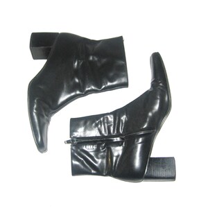 Botines Bruno DE Milano vintage, hechos en Brasil, con cremallera trasera, parte superior de cuero, tacón alto grueso, punta cuadrada, estilo abuela, por encima del tobillo, talla 9 M