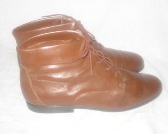 Botas vintage Thom McAllen de piel marrón, con cordones y tacón plano hasta el tobillo, estilo abuela, estilo grunge, estilo hipster, estilo bohemio, estilo pixie, talla 8