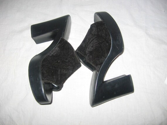 Vintage Black Velvet Fabric Chunky Platform Rubber